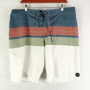 Oneill Hyperfreak Board Shorts Mens 36 Blue White Striped Retro Colorful Swim